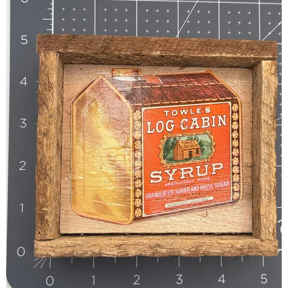 Schaeffer's Reclaim Log Cabin Syrup Waffle Wood Block Sign Set Rustic Decor